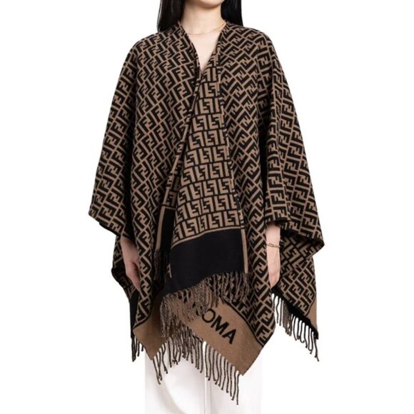FENDI FF logo fringed poncho wrap cape - Picture 1 of 8